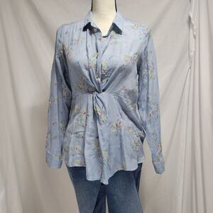 Hope Springs long sleeve floral blouse, front knot Rayon/polyester, size S